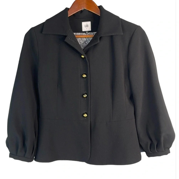 CABI Abbott Jacket Blazer Black Pleated Statement Balloon Sleeves Buttoned 4 - Picture 2 of 11